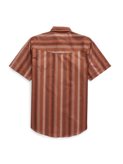 Men's Ely Cattleman Short Sleeve Rust Stripe Western Snap Shirt