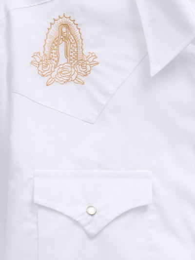 Men's Ely Cattleman Short Sleeve Solid Shirt with Guadalupana Embroidery Western Snap Shirt
