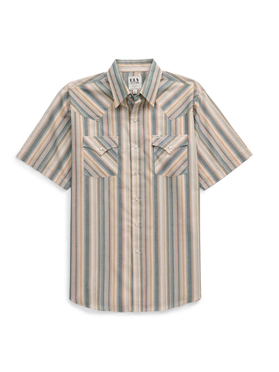 Men's Ely Cattleman Short Sleeve Ecru Stripe Western Snap Shirt