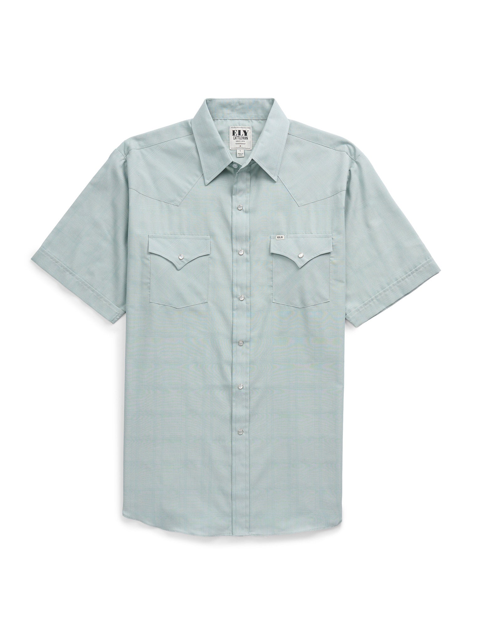 Men's Ely Cattleman Short Sleeve Solid Dusty Aqua Western Shirt