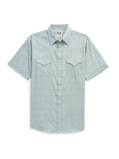 Men's Ely Cattleman Short Sleeve Solid Dusty Aqua Western Shirt
