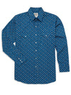 Men's Ely Cattleman Long Sleeve All Over Print Western Snap Shirt - Blue & Rust