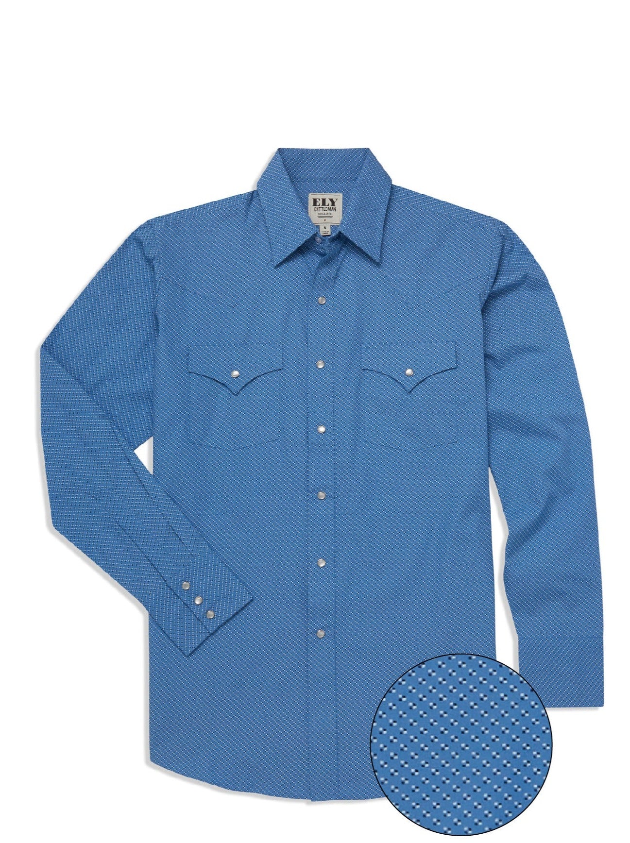 Men's Ely Cattleman Long Sleeve Geo Print Western Snap Shirt- Blue & White