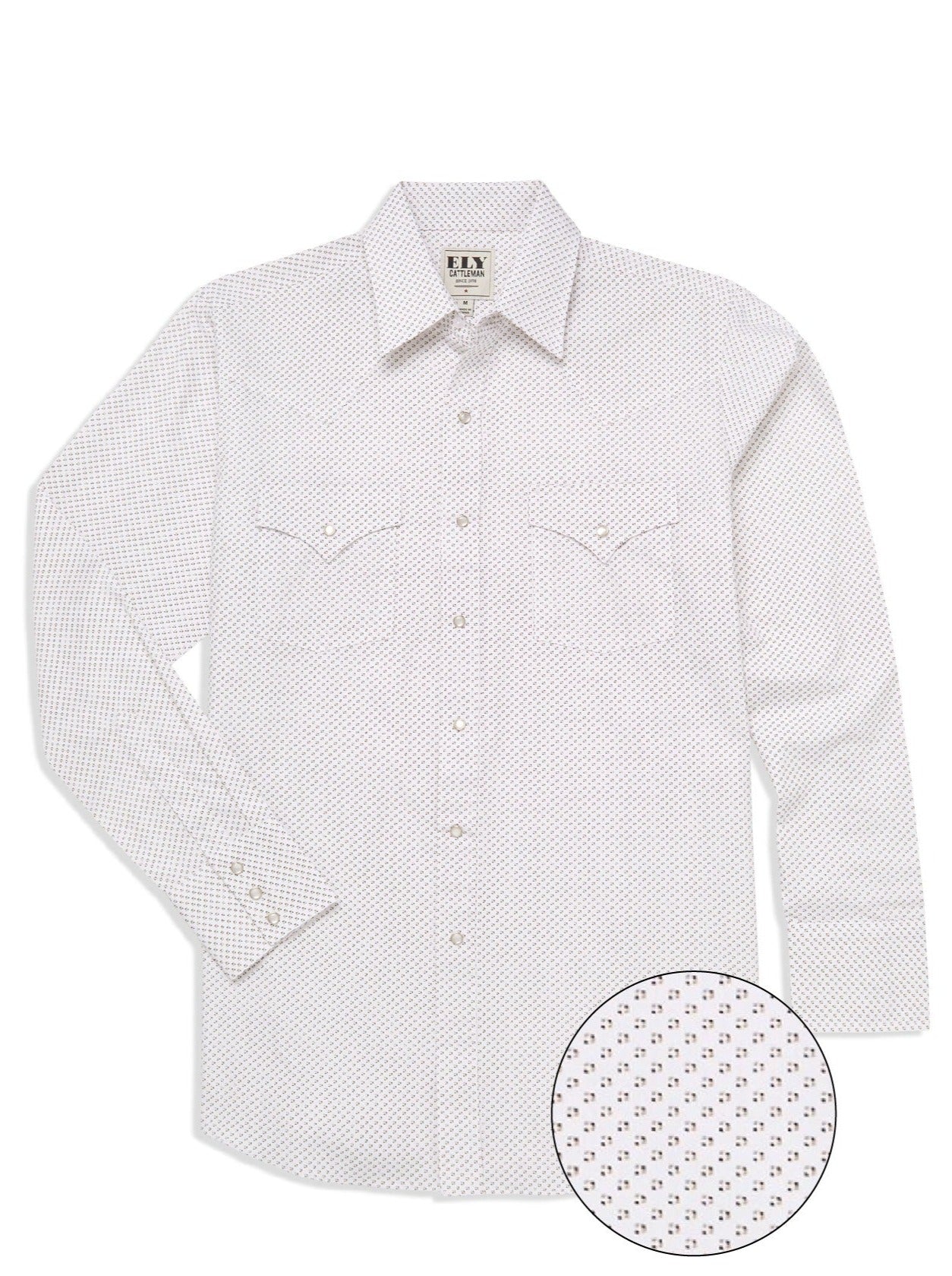 Men's Ely Cattleman Long Sleeve Geo Print Western Snap Shirt-White