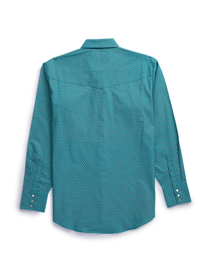 Men's Ely Cattleman Long Sleeve Medallion Print Western Snap Shirt- Teal & Khaki