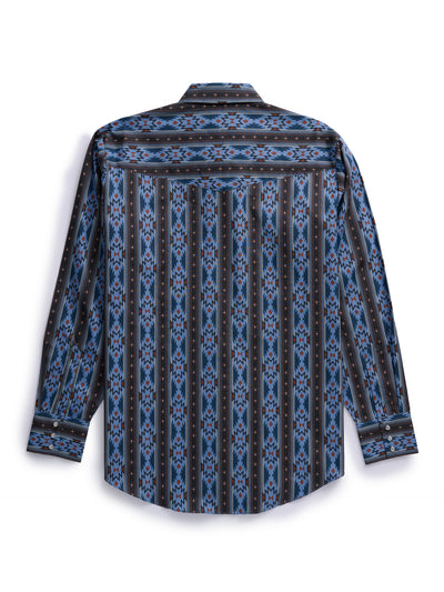 Men's Ely Cattleman Long Sleeve Aztec Print Western Snap Shirt - Blue & Black