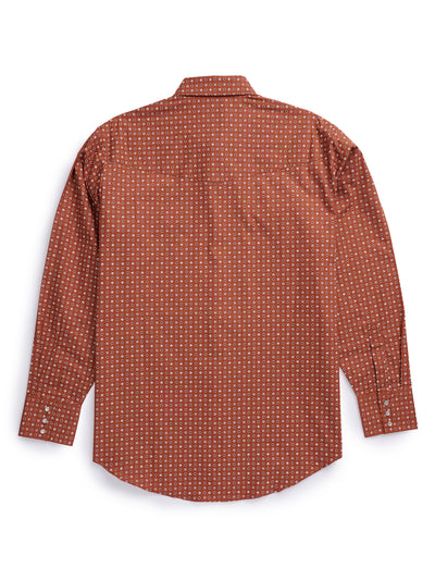 Men's Ely Cattleman Long Sleeve Geo Print Western Snap Shirt- Rust & Navy