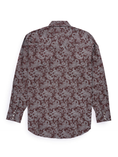 Men's Ely Cattleman Long Sleeve Paisley Print Western Snap Shirt - Denim Blue & Burgundy