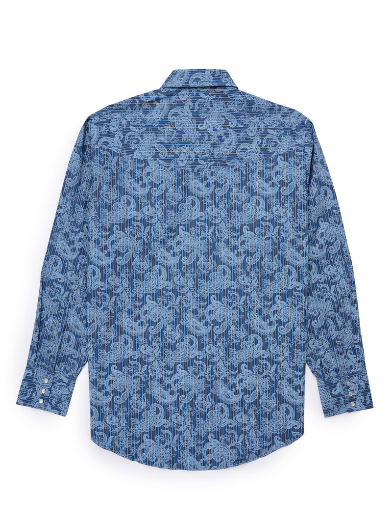 Men's Ely Cattleman Long Sleeve Paisley Print Western Snap Shirt - Denim Blue