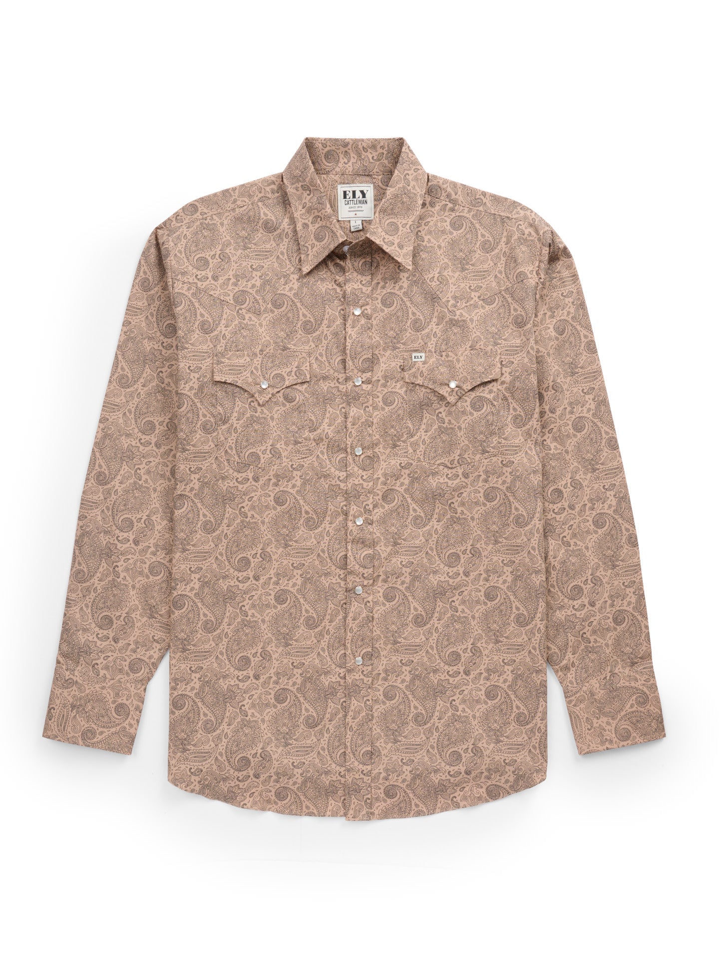 Men's Ely Cattleman Long Sleeve Paisley Print Western Snap Shirt- Khaki