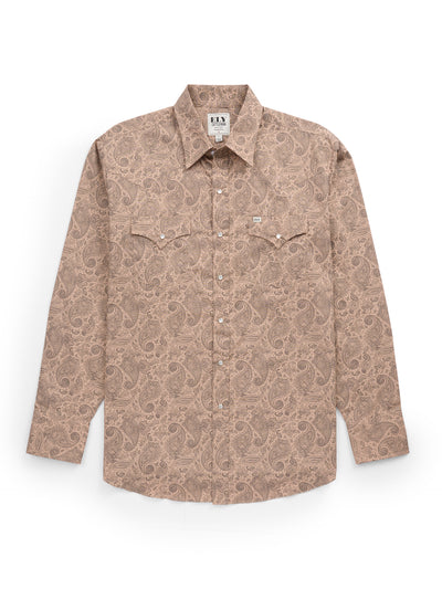 Men's Ely Cattleman Long Sleeve Paisley Print Western Snap Shirt- Khaki