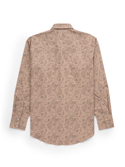 Men's Ely Cattleman Long Sleeve Paisley Print Western Snap Shirt- Khaki