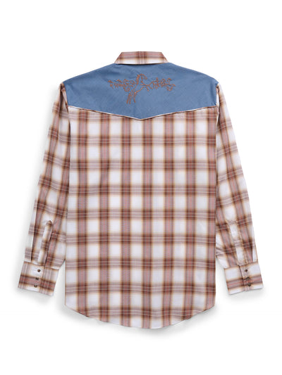 Men's Ely Cattleman Retro Plaid Western Snap Shirt with Horse Embroidery