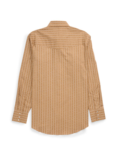 Men's Ely Cattleman Long Sleeve Barbed Wire Print Western Snap Shirt- Gold
