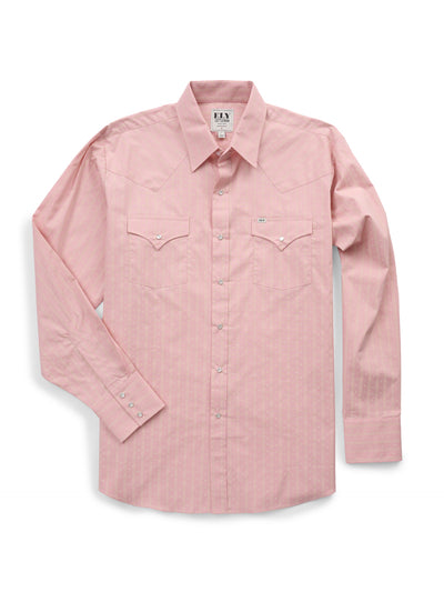 Men's Ely Cattleman Long Sleeve Barbed Wire Print Western Snap Shirt- Pink