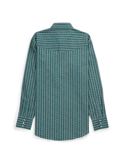 Men's Ely Cattleman Long Sleeve Barbed Wire Print Western Snap Shirt- Teal