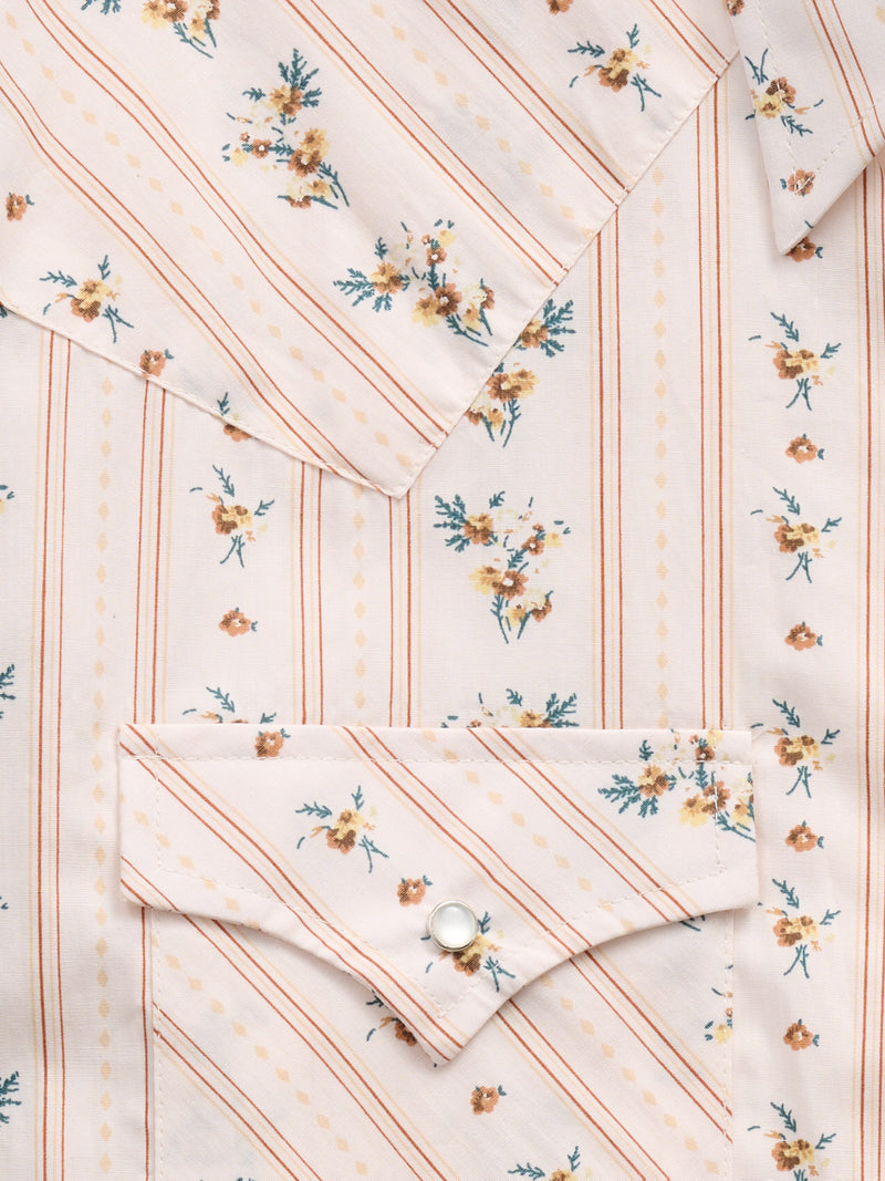 Men's Ely Cattleman Long Sleeve Wallpaper Floral Print Western Snap Shirt- Ecru