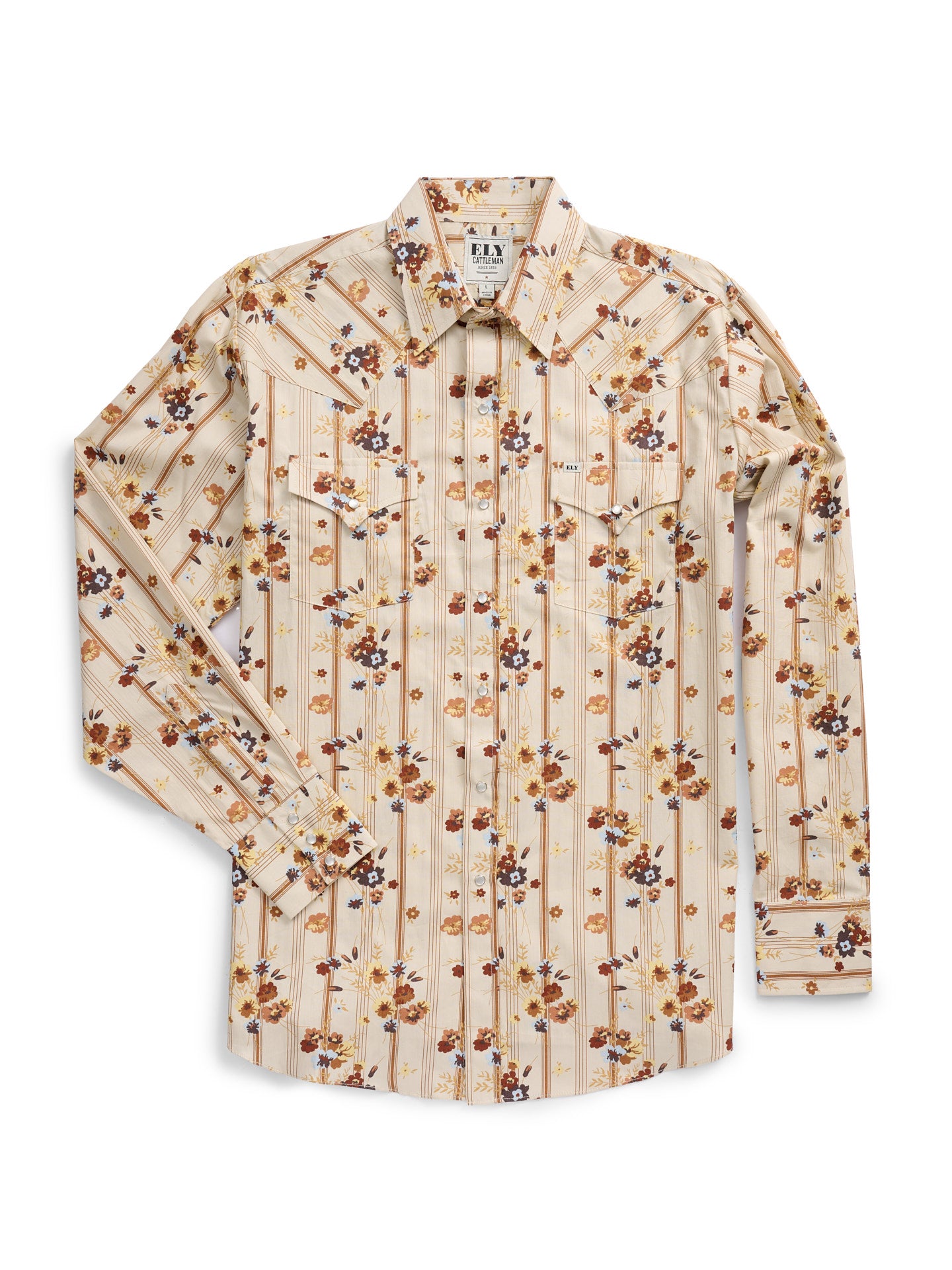 Men's Ely Cattleman Long Sleeve Wallpaper Floral Print Western Snap Shirt- Ecru 2XLT Men's Ely Cattleman Long Sleeve Wallpaper Floral Print Western Snap Shirt- Ecru 2XLT