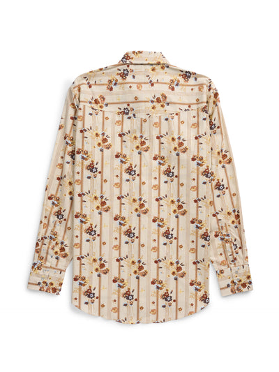 Men's Ely Cattleman Long Sleeve Wallpaper Floral Print Western Snap Shirt- Ecru