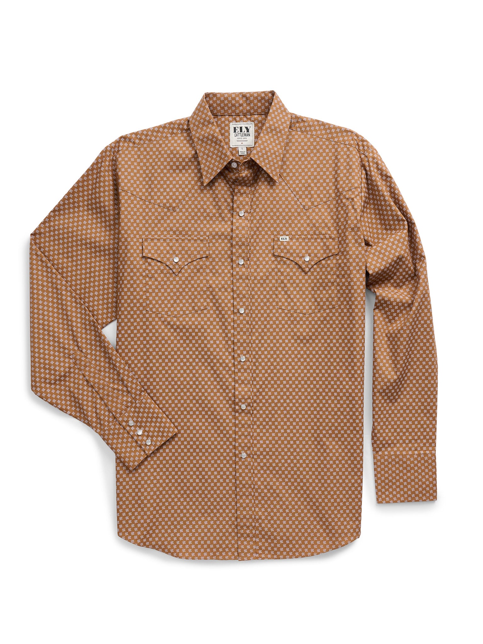 Men's Ely Cattleman Long Sleeve Retro Star Print Western Snap Shirt