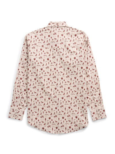 Men's Ely Cattleman Long Sleeve Conversation Print Western Snap Shirt- Ecru