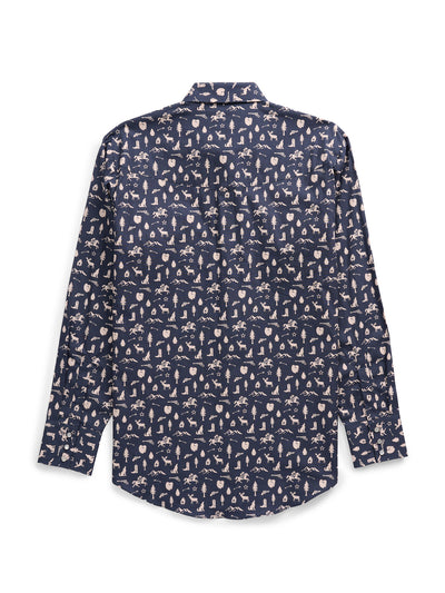 Men's Ely Cattleman Long Sleeve Conversation Print Western Snap Shirt- Midnight