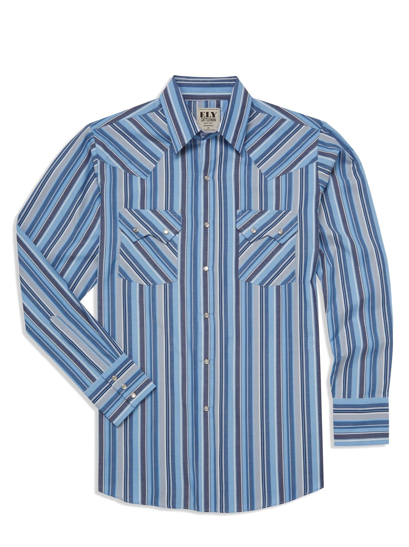 Men's Ely Cattleman Long Sleeve Textured Stripe Western Snap Shirt-Light Blue & Royal Blue