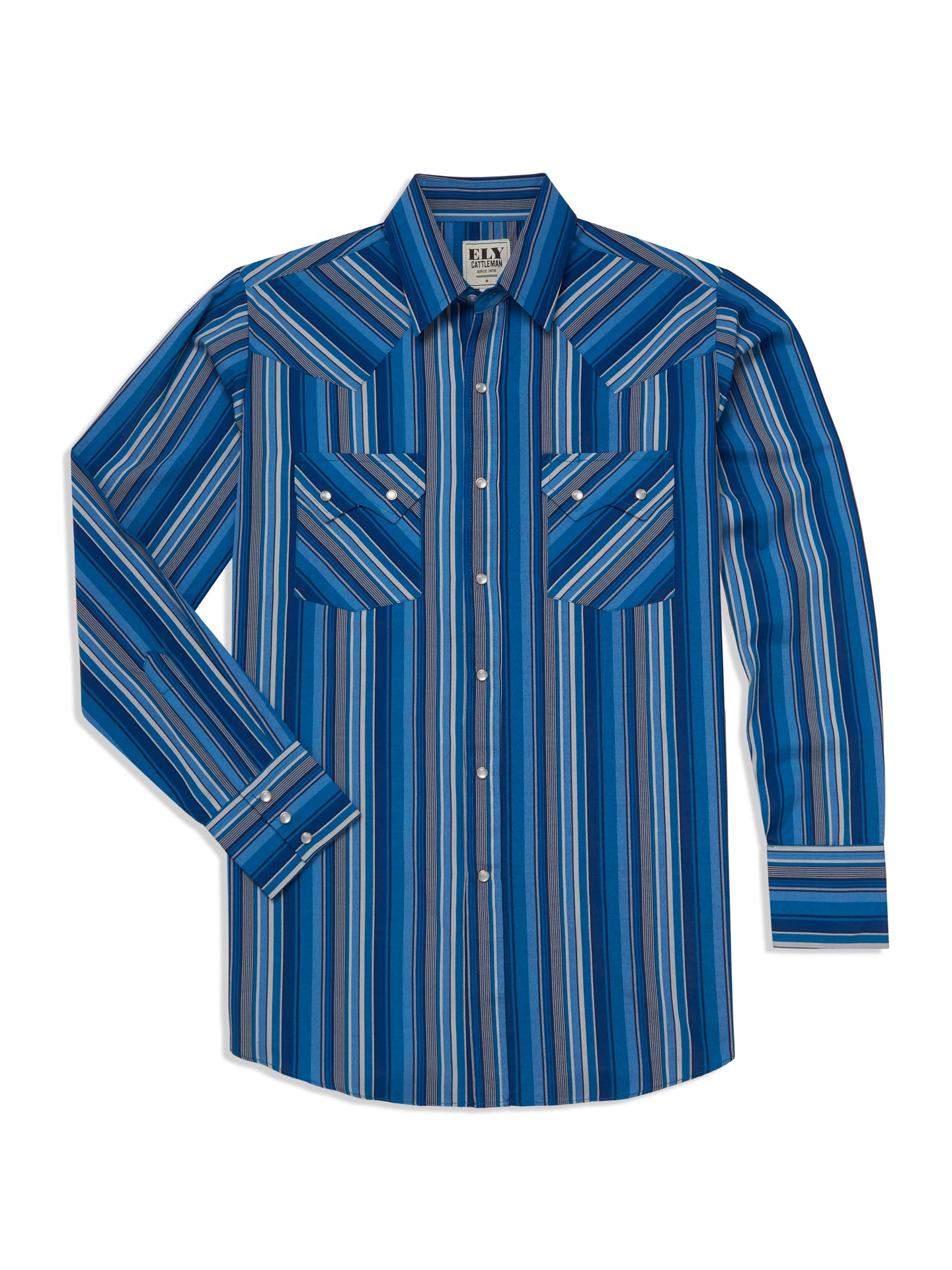 ELY CATTLEMAN Men's Western Shirt - Short Sleeve Striped Button Down With Snap Closure, Chest Pockets, Yoke Detail
