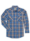 Men's Ely Cattleman Long Sleeve Textured Plaid Western Snap Shirt- Blue & Brown