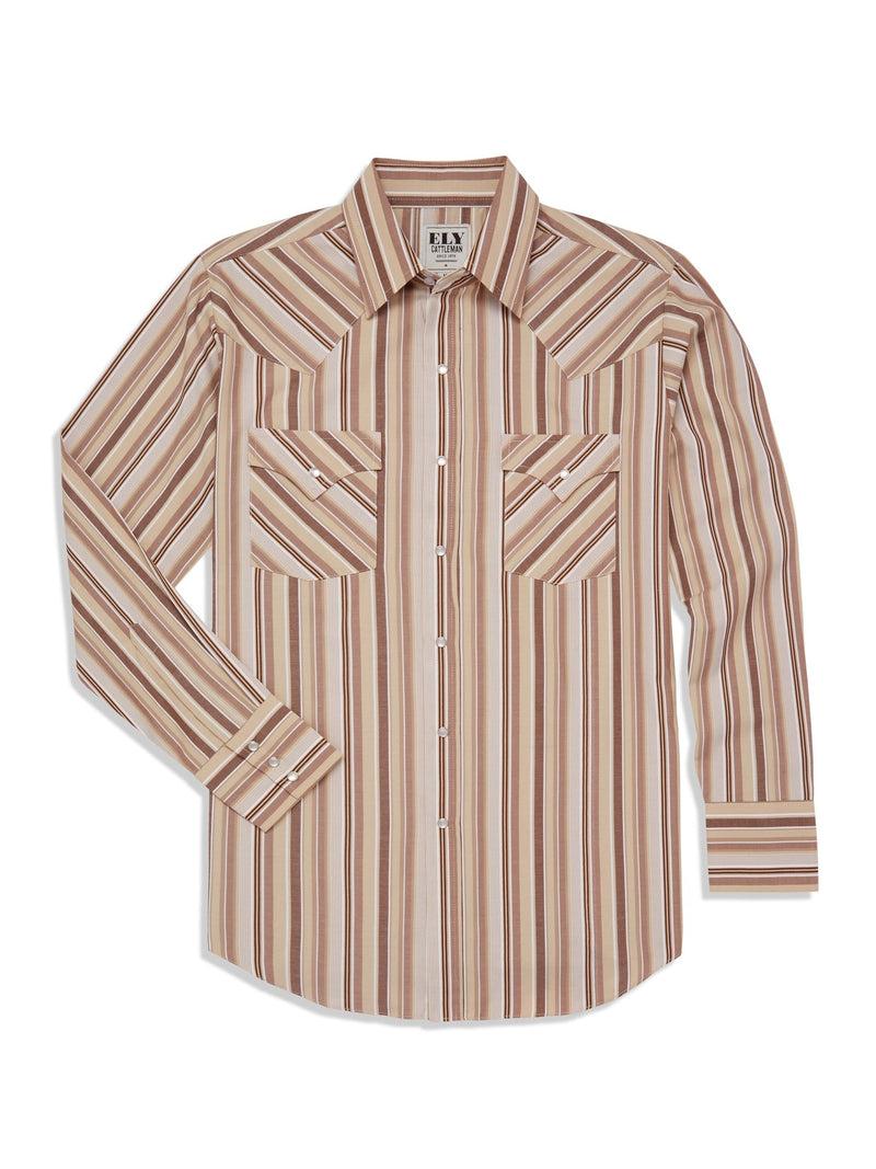 Men's Ely Cattleman Long Sleeve Textured Stripe Western Snap Shirt- Midnight & Tan