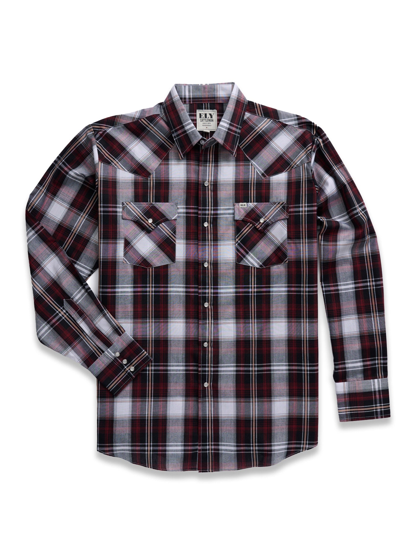 Men's Ely Cattleman Long Sleeve Textured Plaid Western Snap Shirt- Blu Men's Ely Cattleman Long Sleeve Textured Plaid Western Snap Shirt- Blu