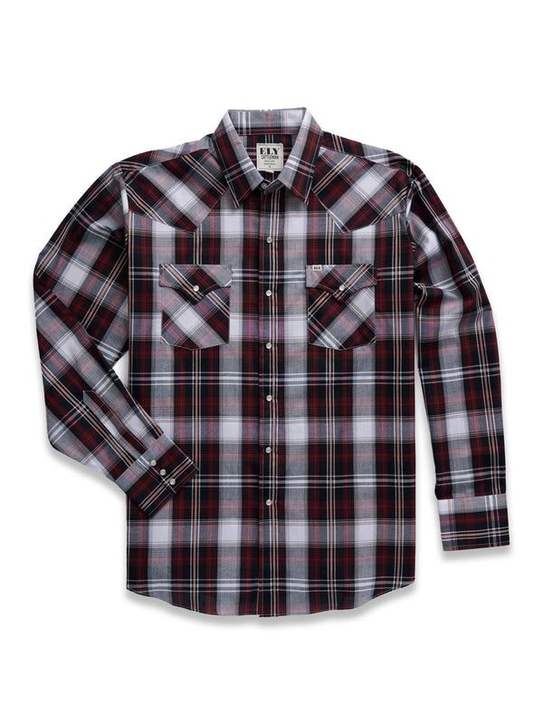 Men's Ely Cattleman Long Sleeve Textured Plaid Western Snap Shirt- Blu Men's Ely Cattleman Long Sleeve Textured Plaid Western Snap Shirt- Blu