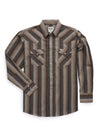 Men's Ely Cattleman Long Sleeve Textured Stripe Western Snap Shirt- Brown & Navy