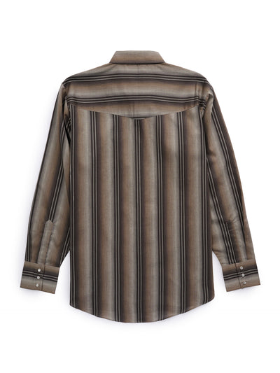 Men's Ely Cattleman Long Sleeve Textured Stripe Western Snap Shirt- Brown & Navy