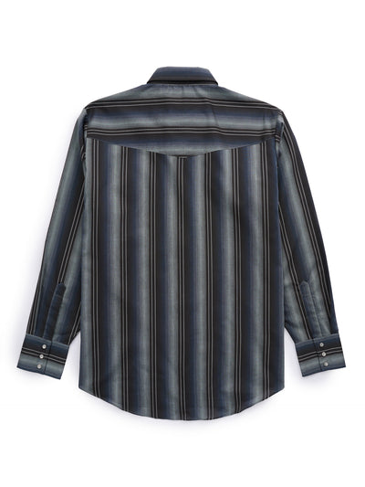 Men's Ely Cattleman Long Sleeve Textured Stripe Western Snap Shirt- Brown & Navy