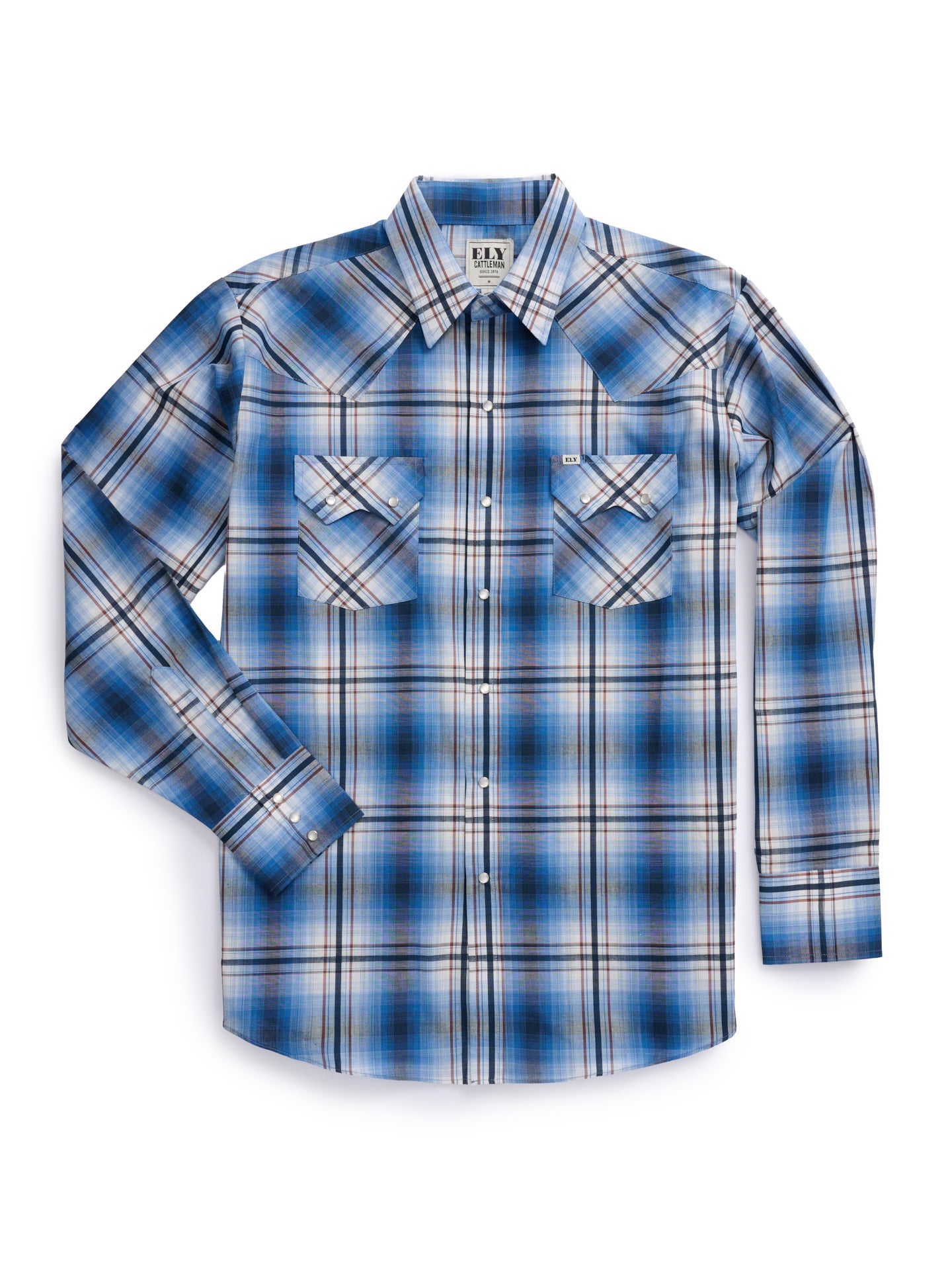 Men's Ely Cattleman Long Sleeve Textured Plaid Western Snap Shirt- Navy Navy Plaid / M