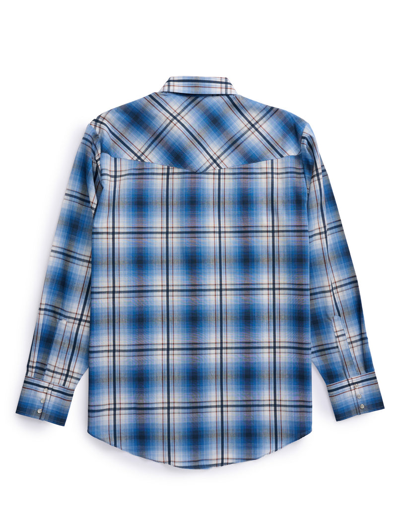 Men's Ely Cattleman Long Sleeve Textured Plaid Western Snap Shirt- Navy