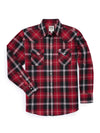 Men's Ely Cattleman Long Sleeve Textured Plaid Western Snap Shirt- Black Cherry & Blue