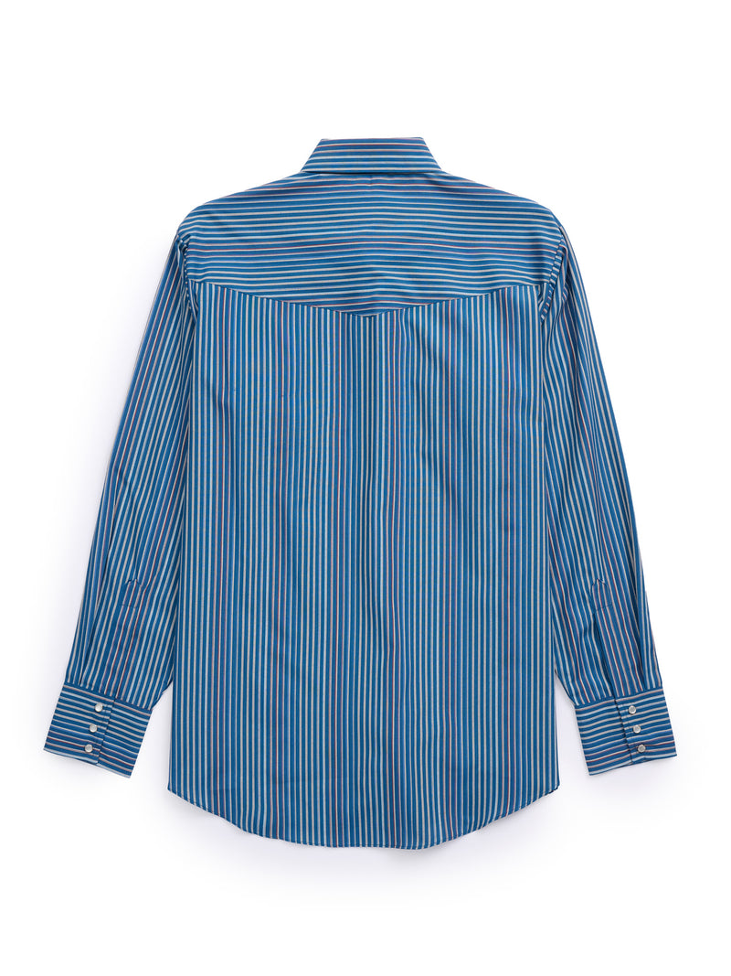 Men's Ely Cattleman Long Sleeve Textured Stripe Western Snap Shirt- Navy