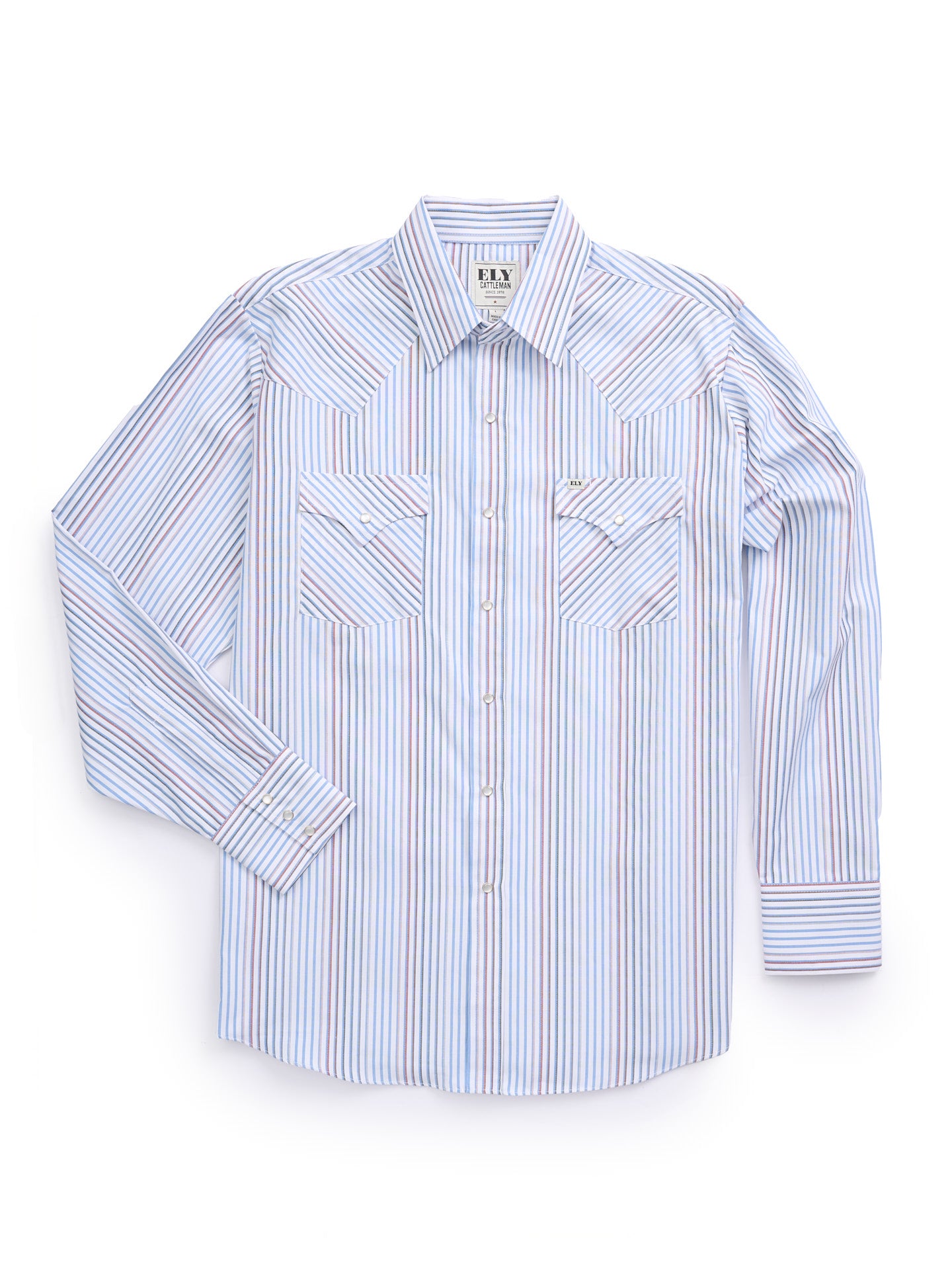 Men's Ely Cattleman Long Sleeve Textured Stripe Western Snap Shirt- White & Navy