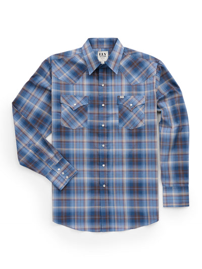 Men's Ely Cattleman Long Sleeve Textured Plaid Western Snap Shirt- Navy