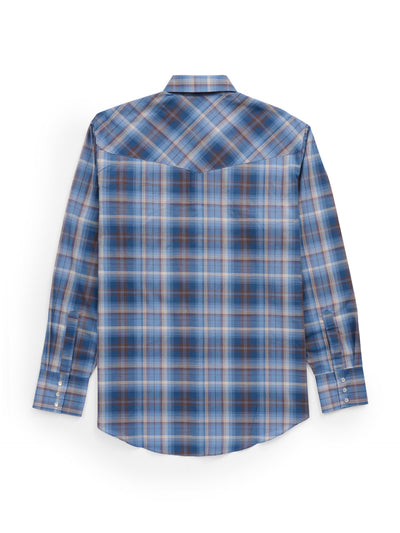 Men's Ely Cattleman Long Sleeve Textured Plaid Western Snap Shirt- Navy