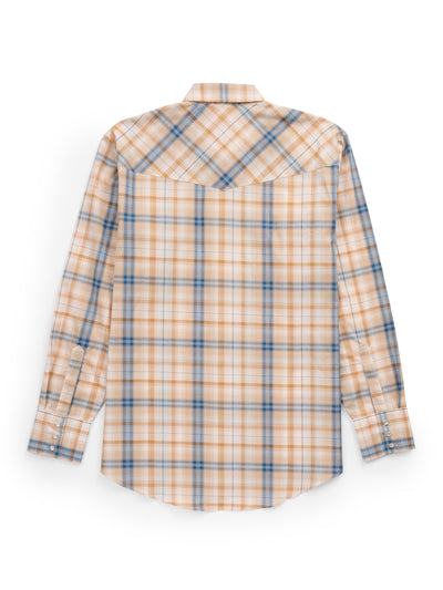 Men's Ely Cattleman Long Sleeve Textured Plaid Western Snap Shirt- Tan
