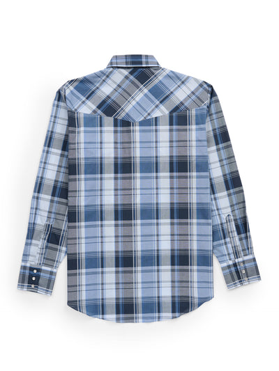 Men's Ely Cattleman Long Sleeve Textured Plaid Western Snap Shirt- Blue