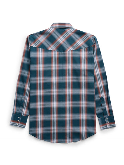 Men's Ely Cattleman Long Sleeve Textured Plaid Western Snap Shirt- Teal