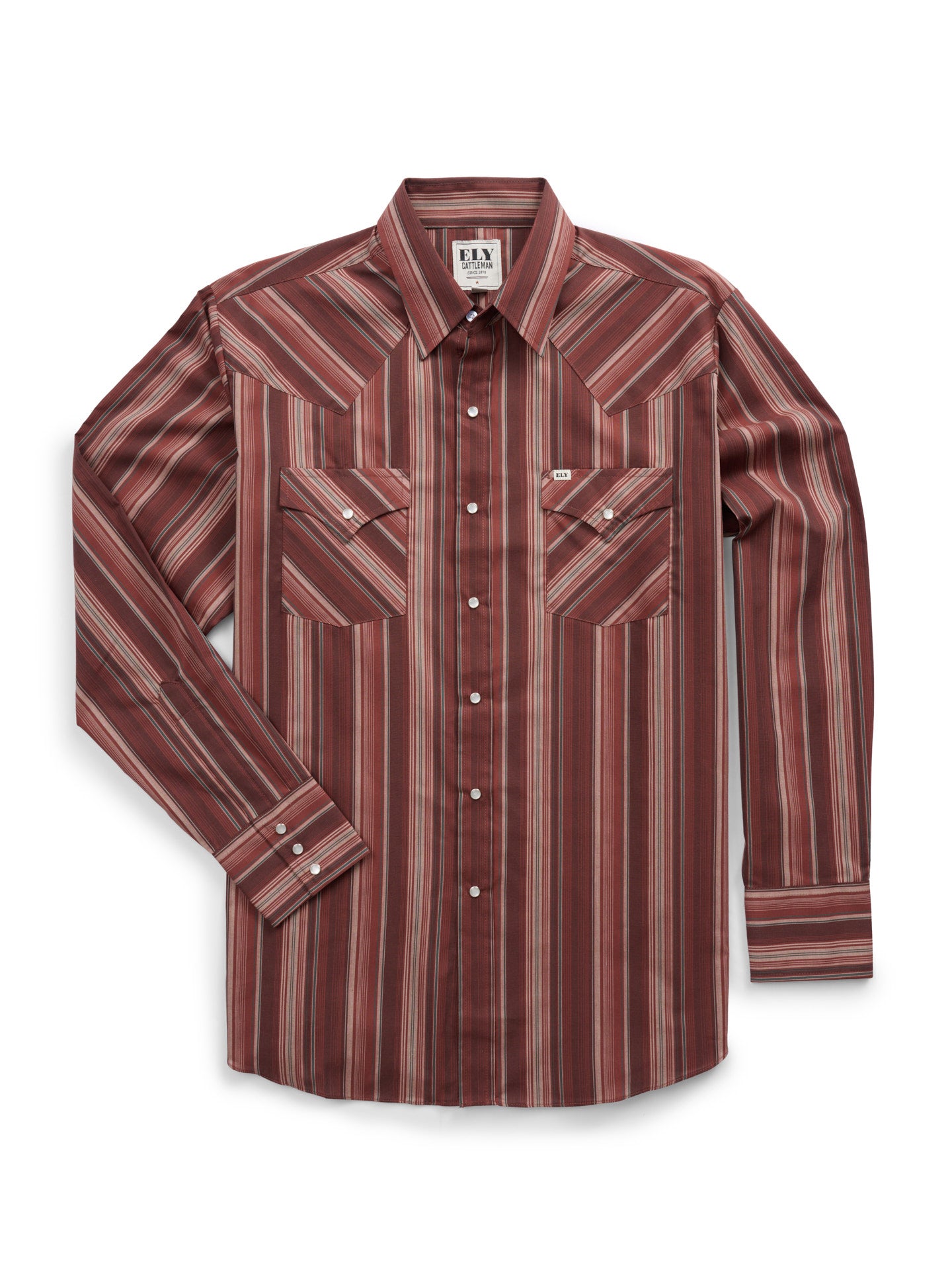 Men's Ely Cattleman Long Sleeve Textured Stripe Western Snap Shirt- Burgundy