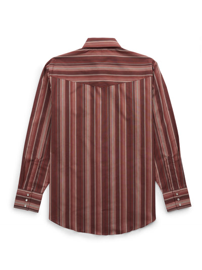 Men's Ely Cattleman Long Sleeve Textured Stripe Western Snap Shirt- Burgundy
