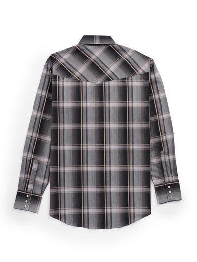 Men's Ely Cattleman Long Sleeve Textured Plaid Western Snap Shirt- Black