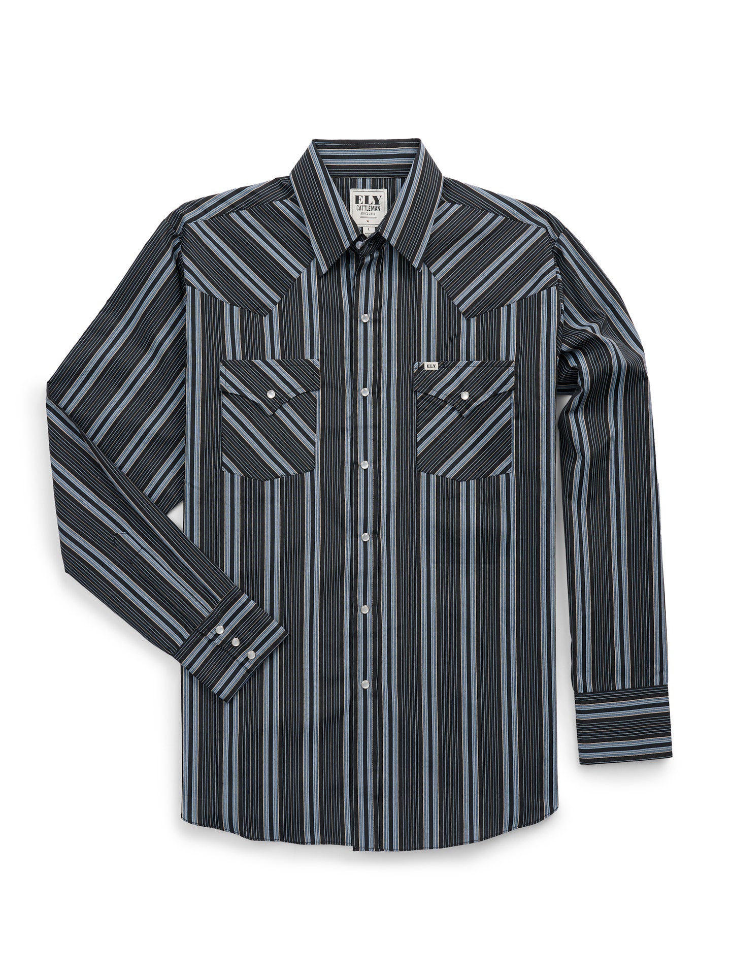 Men's Ely Cattleman Long Sleeve Textured Stripe Western Snap Shirt- Black
