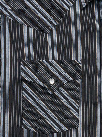 Men's Ely Cattleman Long Sleeve Textured Stripe Western Snap Shirt- Black